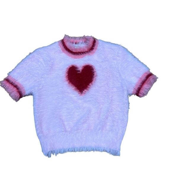 Kimchi Blue Womens Heart Kalila Knit Fluffy Crop Top Pink Small - Picture 1 of 11